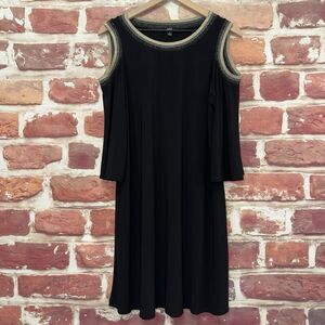 MSK Dress Women's Large Black Multicolor Striped Sparkly Metallic Trim Stretchy